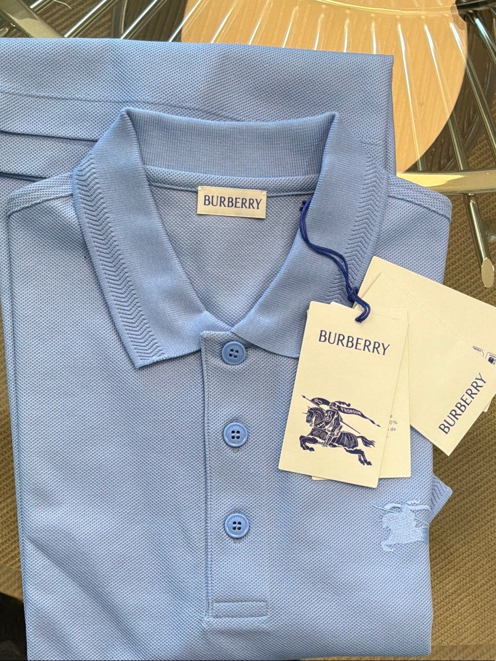 NWT Burberry Men’s Cornflower Blue Button Polo